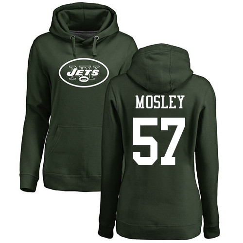 New York Jets Green Women C.J. Mosley Name and Number Logo NFL Football #57 Pullover Hoodie Sweatshirts